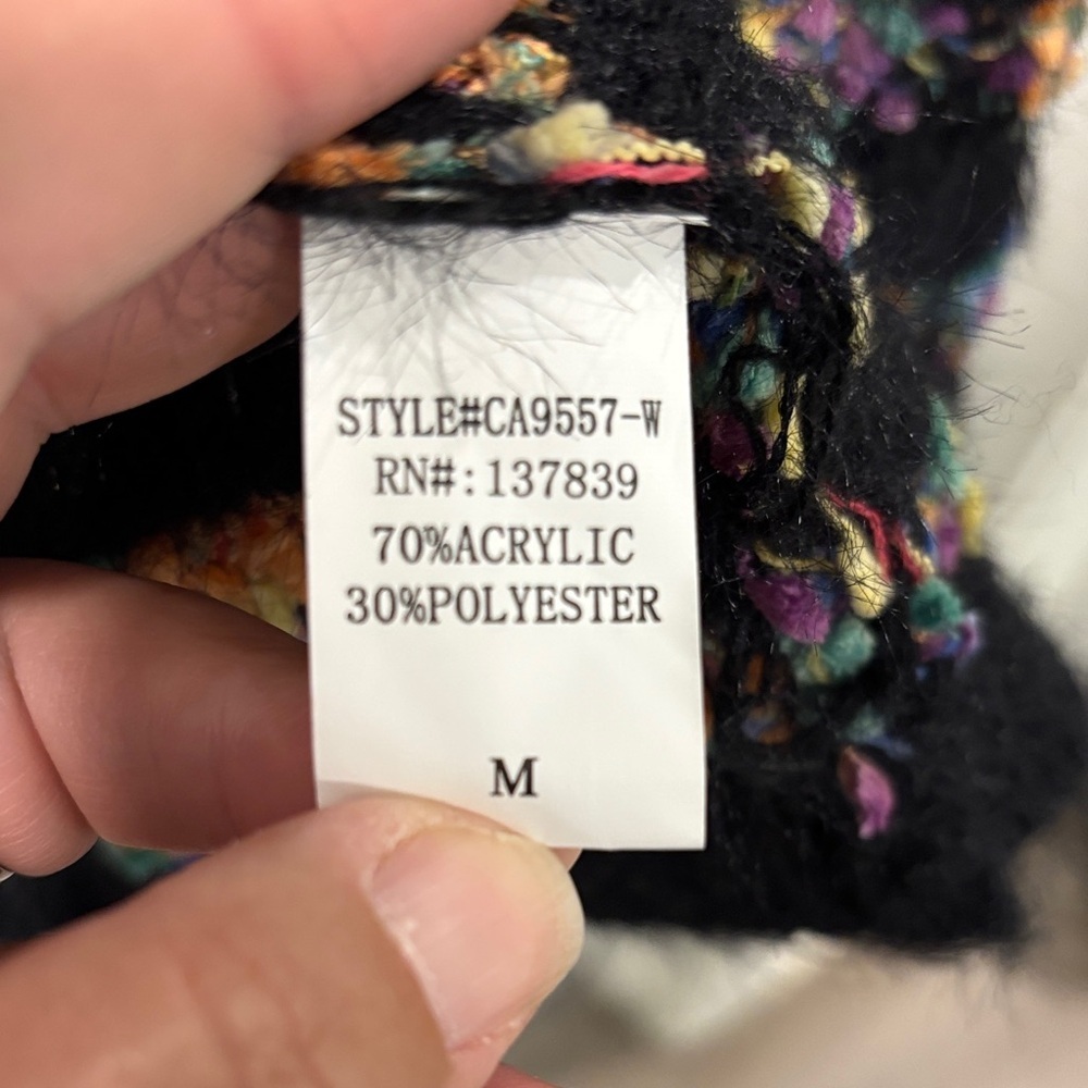 Dreamers by Debut Multi Color Striped Popcorn Eyelash Cardigan Size Medium Black - Picture 4 of 6